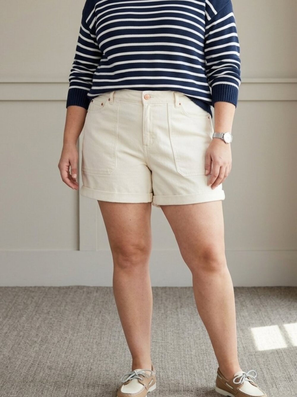 L.L. Bean Women's Size 18 Reg Cream Natural Coolmax Utility Denim Shorts